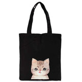 Women Cat Black Canvas Handbags Totes Large Capcity Shoulder Bags Shopping Bags