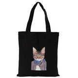 Women Cat Black Canvas Handbags Totes Large Capcity Shoulder Bags Shopping Bags