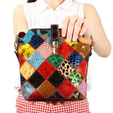 Women Genuine Leather Patchwork Crossbody Bag