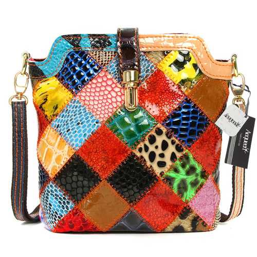 Women Genuine Leather Patchwork Crossbody Bag