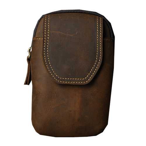 Men Genuine Leather Iphone Small Outdoor Zipper Brown Blue Waist Bag