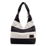 Women Casual Stripe Canvas Handbags Capacity Shoulder Bags Contrast Color