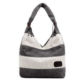 Women Casual Stripe Canvas Handbags Capacity Shoulder Bags Contrast Color