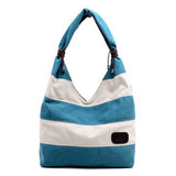 Women Casual Stripe Canvas Handbags Capacity Shoulder Bags Contrast Color