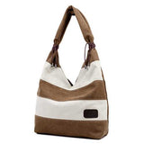 Women Casual Stripe Canvas Handbags Capacity Shoulder Bags Contrast Color
