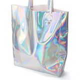Women Silver Tote Bags Casual Shoulder Bags Capacity Shopping Bags