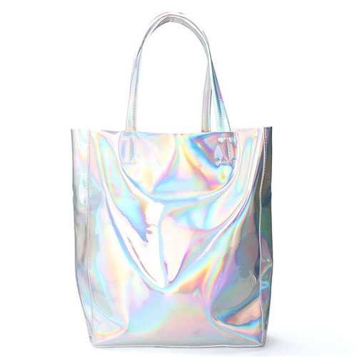 Women Silver Tote Bags Casual Shoulder Bags Capacity Shopping Bags