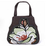 Women Vintage Canvas Handbag Ethnic Style Print Flower Tote