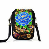 Woman National Floral Canvas 5.5 Inches Phone Bag