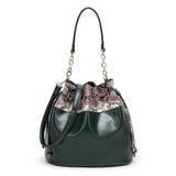 Women Serpentine Pattern Bucket Bags Tassel Chain Shoulder Bags Crossbody Bags