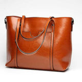 Women Oil PU Leather Tote Handbag