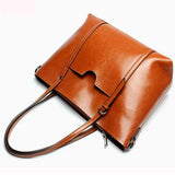 Women Oil PU Leather Tote Handbag