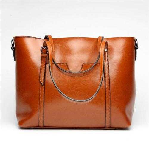 Women Oil PU Leather Tote Handbag