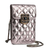 Quilted Metal Strap Chain Shoulder Bags Mini Crossbody Bags 5.5'' Phone Purse For Iphone 7p