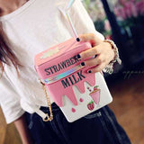 Women Funny Shoulder Bag Strawberry Milk Box Crossbody Bags Girl Small Bag Purse