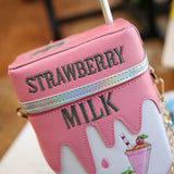 Women Funny Shoulder Bag Strawberry Milk Box Crossbody Bags Girl Small Bag Purse