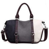 Women Quality Canvas Casual Color Block Large Capacity Handbag Shoulder Bag Crossbody Bag