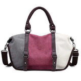 Women Quality Canvas Casual Color Block Large Capacity Handbag Shoulder Bag Crossbody Bag