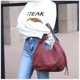 Women Quality Canvas Three Layer Large Capacity Casual Vintage Handbag Shoulder Bag