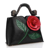 Women National Style Flower Decoration PU Leather Handbag Crossbody Bag
