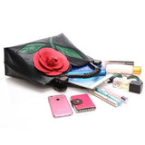 Women National Style Flower Decoration PU Leather Handbag Crossbody Bag