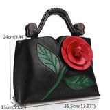 Women National Style Flower Decoration PU Leather Handbag Crossbody Bag
