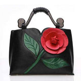 Women National Style Flower Decoration PU Leather Handbag Crossbody Bag