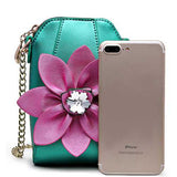 6 Inches Cell Phone Pu Leather  Women National Style Flowers Crossbody Bag Shoulder Bag