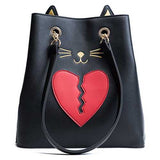 Women PU Leather Cat Shape Handbag Heartbroken Kitty Shoulder Bag