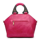 Women PU Leather National Style Decorative Rose Wooden Handl