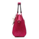 Women PU Leather National Style Decorative Rose Wooden Handl