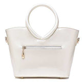 Women Pearl Patent Leather Coloful Flower Handbag
