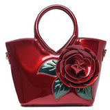 Women Pearl Patent Leather Coloful Flower Handbag