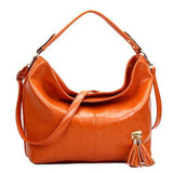Oil Leather Tassel Women Tote Bag Casual Retro Hobos Bag