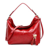 Oil Leather Tassel Women Tote Bag Casual Retro Hobos Bag