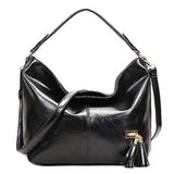 Oil Leather Tassel Women Tote Bag Casual Retro Hobos Bag