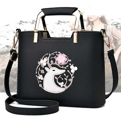Women Casual Embroidery Tote Daily Shopping Shoulder Bag Handbag