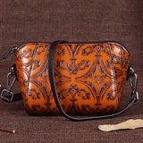 Brenice Genuine Leather Retro Handwork Knurling Shoulder Bag