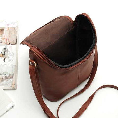Women PU Leather Casual Bucket Bag Crossbody Bag