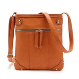 Women Retro Rivet Design Winter Front Zipper Pocket Crossbody Bag