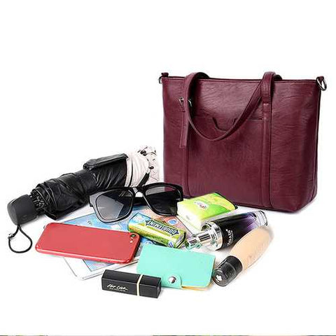 Large Capacity Women Pu Leather Handbag Set Casual Tote
