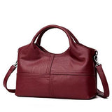 Women PU Soft Leather Handbags Stitching Solid Large Capacity Shoulder Bags