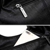 Women PU Soft Leather Handbags Stitching Solid Large Capacity Shoulder Bags