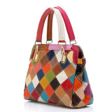 Women Patchwork Cowhide Colorful Handbag