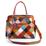 Women Patchwork Cowhide Colorful Handbag