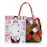 Women Patchwork Cowhide Colorful Handbag