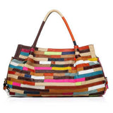 Women Casual Patchwork Cowhide Colorful Handbag