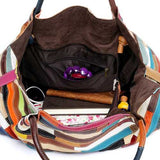 Women Casual Patchwork Cowhide Colorful Handbag