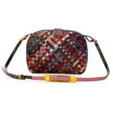 Women Woven Patchwork Cowhide Crossbody Bag