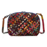 Women Woven Patchwork Cowhide Crossbody Bag